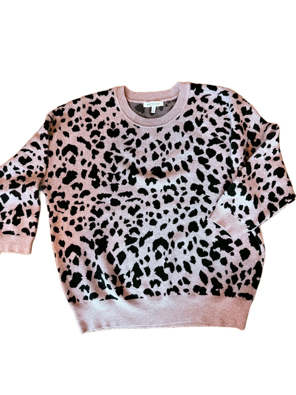 Workshop Republic Leopard Print Crewneck Sweater Pink/Tan Knit Womens Plus Sz 1X